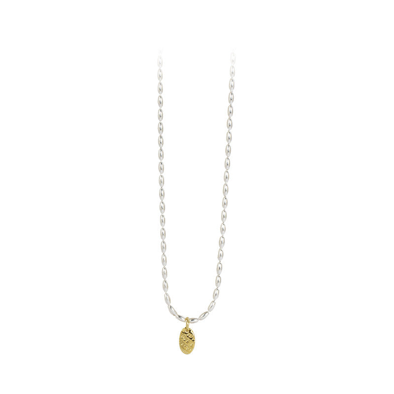 Collar de cuentas de oliva de grano de arroz chapado en platino al por mayor